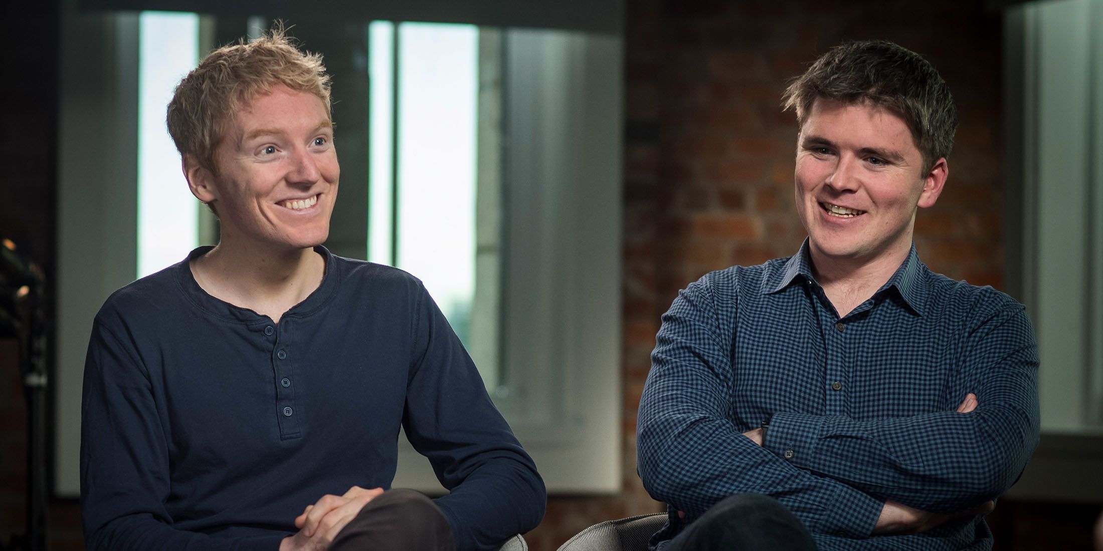 Patrick Collison, Stripe CEO and co-founder (right) and John Collison, Stripe president and co-founder (left) Photographer: David Paul Morris/Bloomberg