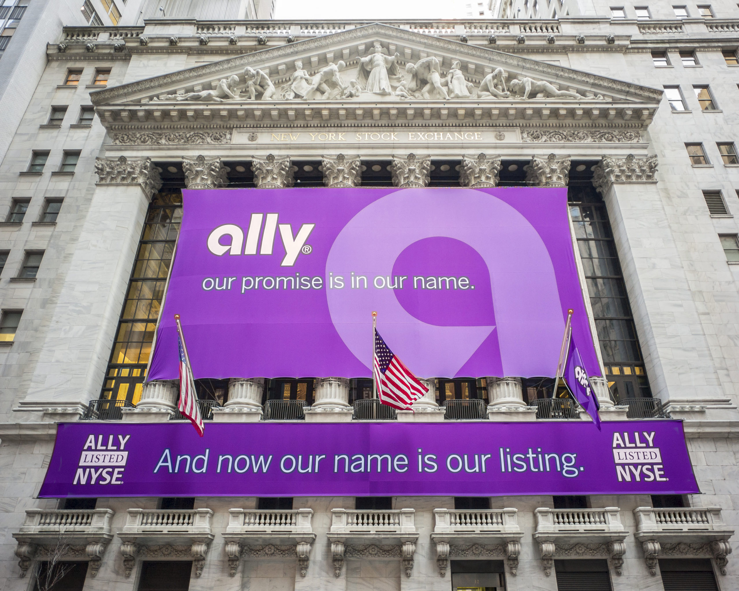 Ally's banner in front of the NYSE