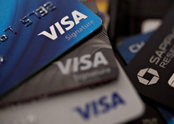 Visa Inc. credit cards are arranged for a photograph in Washington, D.C., U.S., on Monday, April 22, 2019. Visa Inc. is scheduled to release earnings figures on April 24. Photographer: Andrew Harrer/Bloomberg