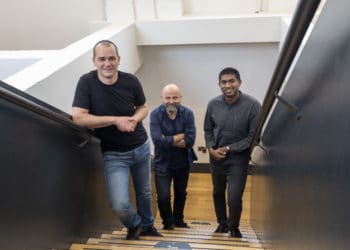 FintechOS co-founders Teo Blidarus, Sergiu Negut and Vinoth Jayakumar, partner at Draper Esprit (counter-clockwise). Image via FintechOS