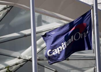 A flag displaying Capital One's logo