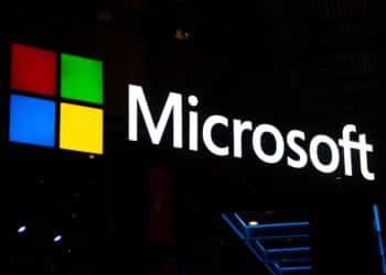 BARCELONA, SPAIN - FEBRUARY 26:  A logo sits illumintated outside the Microsoft booth on day 2 of the GSMA Mobile World Congress 2019 on February 26, 2019 in Barcelona, Spain. The annual Mobile World Congress hosts some of the world's largest communications companies, with many unveiling their latest phones and wearables gadgets like foldable screens and the introduction of the 5G wireless networks. (Photo by David Ramos/Getty Images)