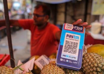 A QR code for the PayTM digital payment system at a store in Mumbai, India, on Saturday, Jan. 7, 2023. India is scheduled to release consumer price index (CPI) figures on Jan. 12. Photographer: Dhiraj Singh/Bloomberg