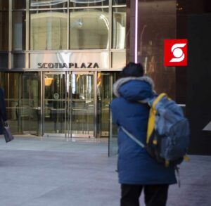 The Bank of Nova Scotia (Scotiabank) headquarters in Toronto, Ontario, Canada, on Wednesday, March 8, 2023. Higher rates are expanding net interest margins for Canadian banks, but a flat and inverted yield curve limits the upside, and the peak could come in 2023.