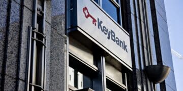 A KeyBank branch in downtown Salt Lake City, Utah, US, on Monday, July 10, 2023. KeyCorp is scheduled to release earnings figures on July 20.  Photographer: Kim Raff/Bloomberg