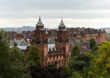 Kelvingrove Museum and apartment buildings in the West End of Glasgow, UK, on Friday, Aug. 18, 2023. Its been almost a decade since Scotland voted to stay in the UK in a referendum, yet the question of whether the Kingdom should remain United still dominates the countrys politics and has been turbocharged since Scots voted strongly against leaving the European Union. Photographer: Emily Macinnes/Bloomberg