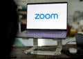 The Zoom logo on a laptop arranged in Germantown, New York, U.S., on Saturday, May 13, 2023. Zoom Video Communications, Inc. is scheduled to release earnings figures on May 23. Photographer: Gabby Jones/Bloomberg