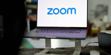 The Zoom logo on a laptop arranged in Germantown, New York, U.S., on Saturday, May 13, 2023. Zoom Video Communications, Inc. is scheduled to release earnings figures on May 23. Photographer: Gabby Jones/Bloomberg